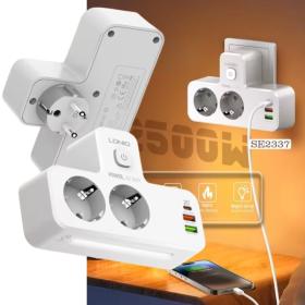 Rallonge Mural Multifonction – 2 Prises Européennes, 3 Ports USB (dont USB-C) et Lumière LED – مقبس طاقة