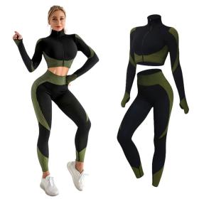 Ensemble de sport extensible pour femme 2 Pcs – Noir,Vert
