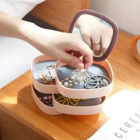 boîte de rangement pour bijoux multi-couches avec mirroir