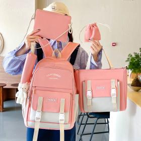 Ensemble de sacs d’école Kawai pour adolescents 5Pcs YISIYUAN Rose – محفظة 5 قطع كاواي وردي