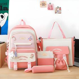 Ensemble de sacs d’école Kawai pour adolescents 5Pcs Xin Pin Shang Rose – محفظة 5 قطع كاواي وردي