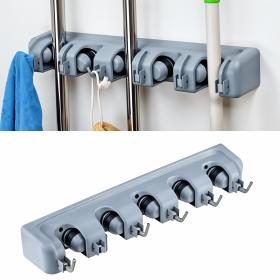 Porte-balai mural à 5 positions et 6 crochets, cintre de rangement pour étagère de cuisine