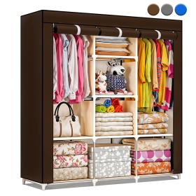 Armoire De Rangement et Penderie 7 Étages Porte Cintres Et Rideau Anti-Poussière