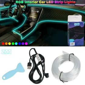 Bande lumineuse Fiber optique Led fluo RGB USB pour intérieur de voiture