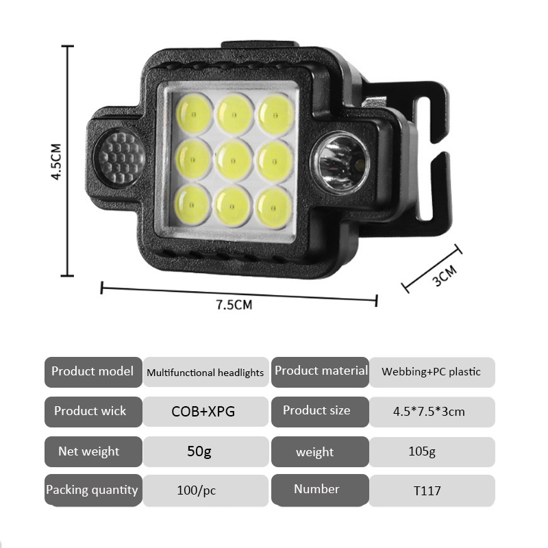 Lampe frontale Portable COB+XPG multifonctionnelle magnétique USB TYPE-C - الصورة 6