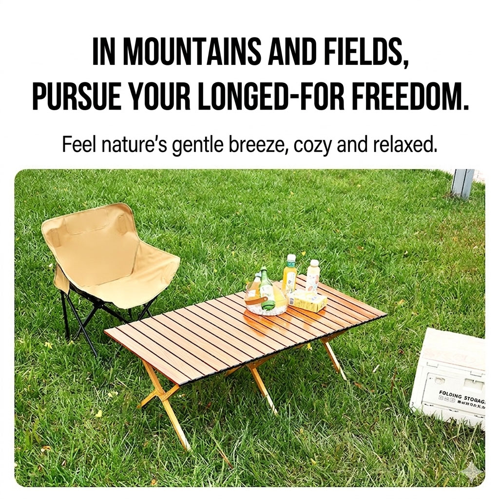 Table de Camping Pliante en Aluminium avec Design Grain de Bois - طاولة تخييم ألمنيوم قابلة للطي بتصميم خشبي - الصورة 12