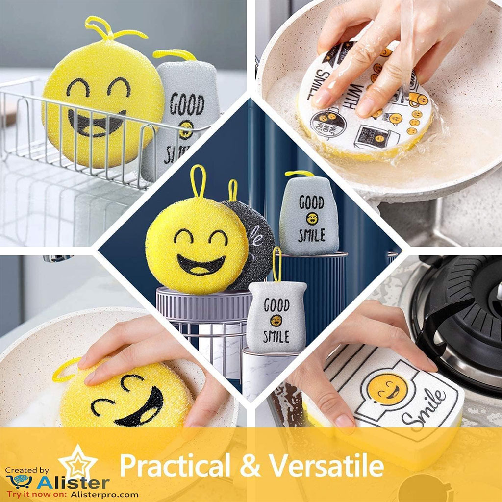 Pack 4Pcs Éponges de Vaisselle Smile pour un Nettoyage Efficace - طقم 4 قطع إسفنجات تنظيف الأواني - الصورة 8