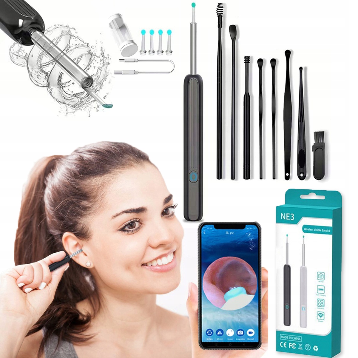 Kit de nettoyage des oreilles intelligents sans fil avec caméra et lumière LED NE3 - الصورة 2